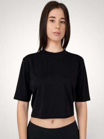 Tricou crop de damă mâneci supradimensionate din bumbac premium