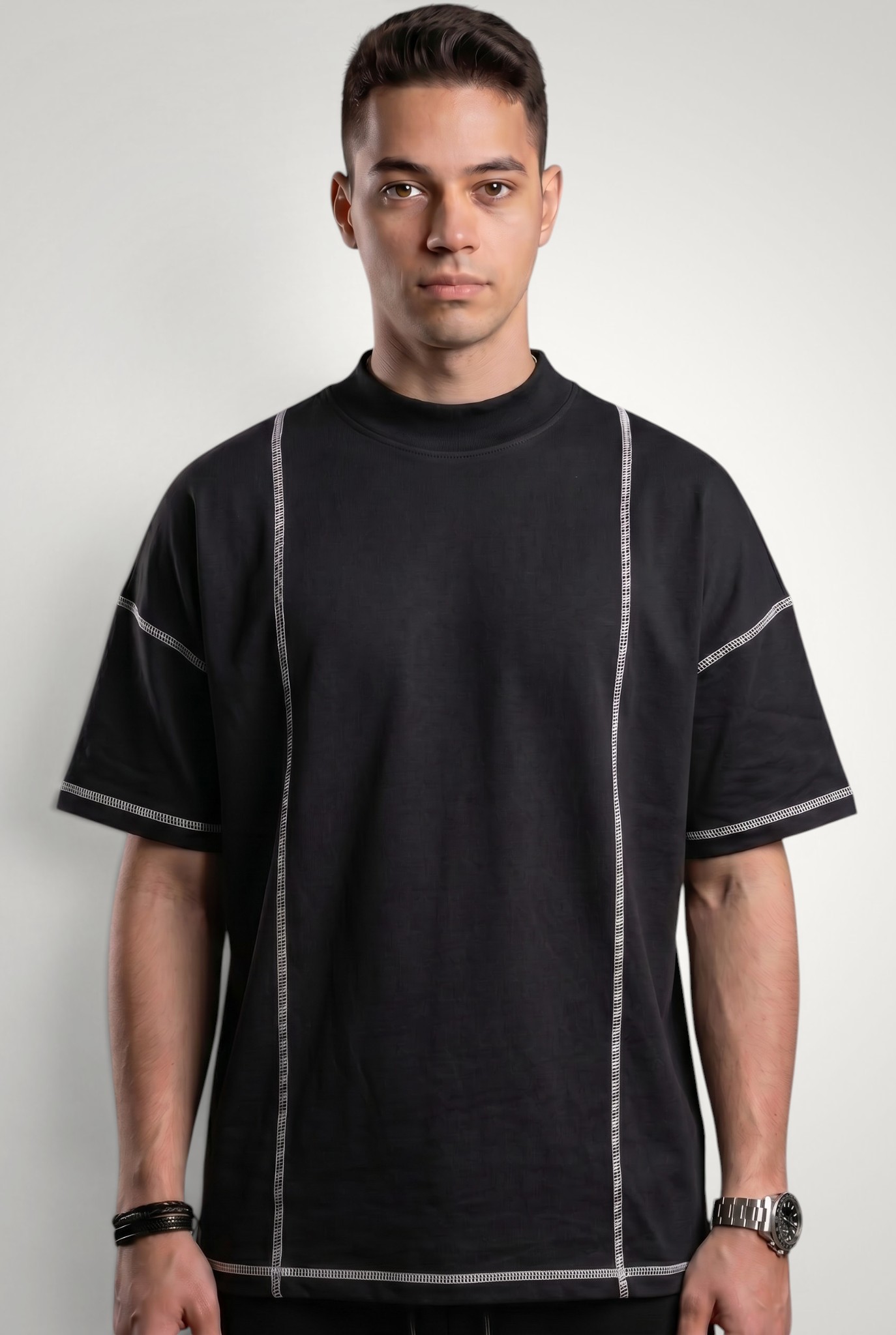 Tricou pentru barbati cu detalii contrastante din bumbac premium 1 tricou contrastat negru