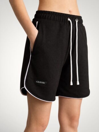 Pantaloni scurti dama din bumbac premium, cu banda alba contrastanta