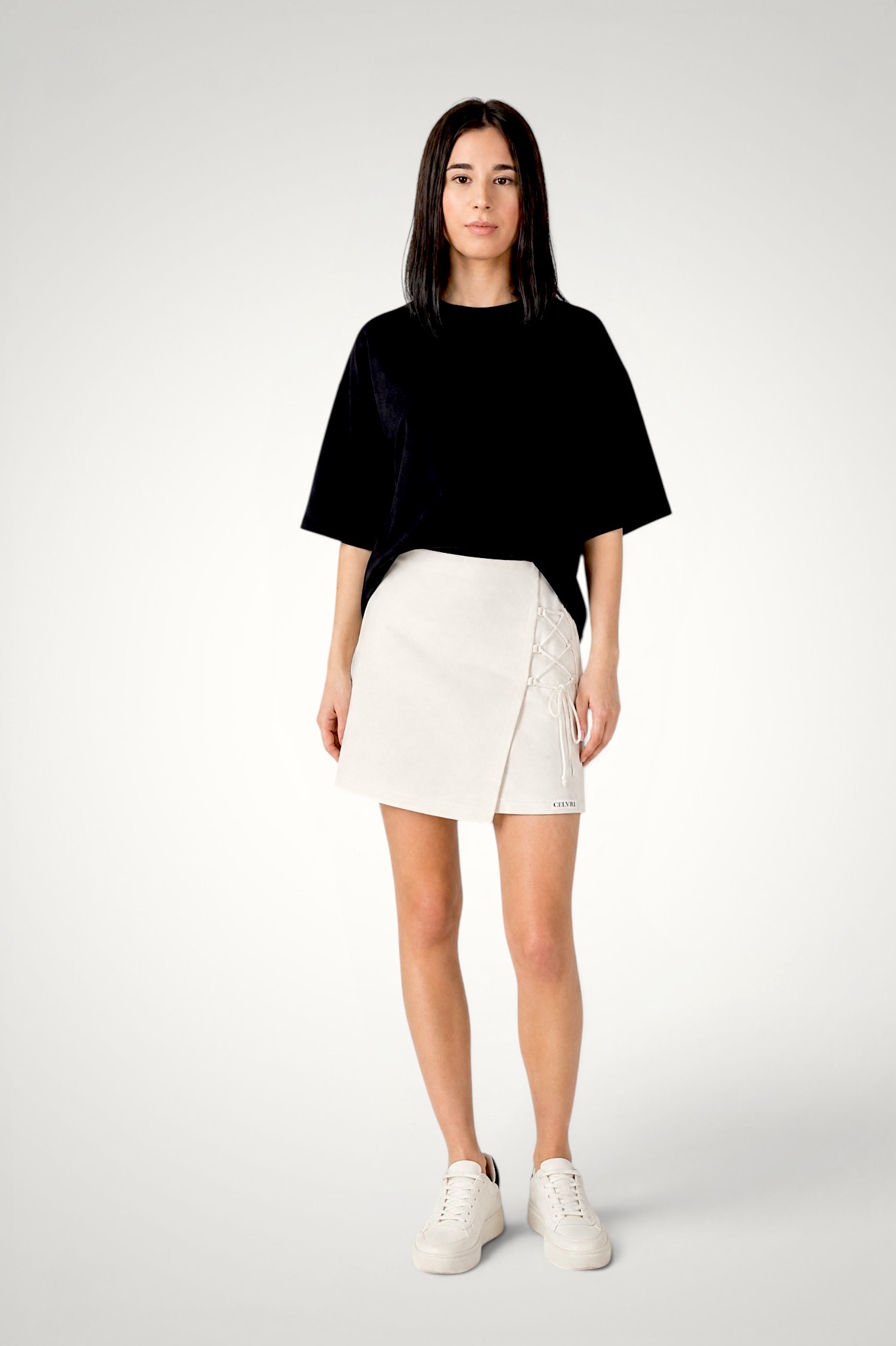 Pantaloni scurți tip fustă din 100% bumbac cu șnur lateral 9 Pantaloni scurți tip fustă din 100% bumbac cu șnur lateral - imagine 7