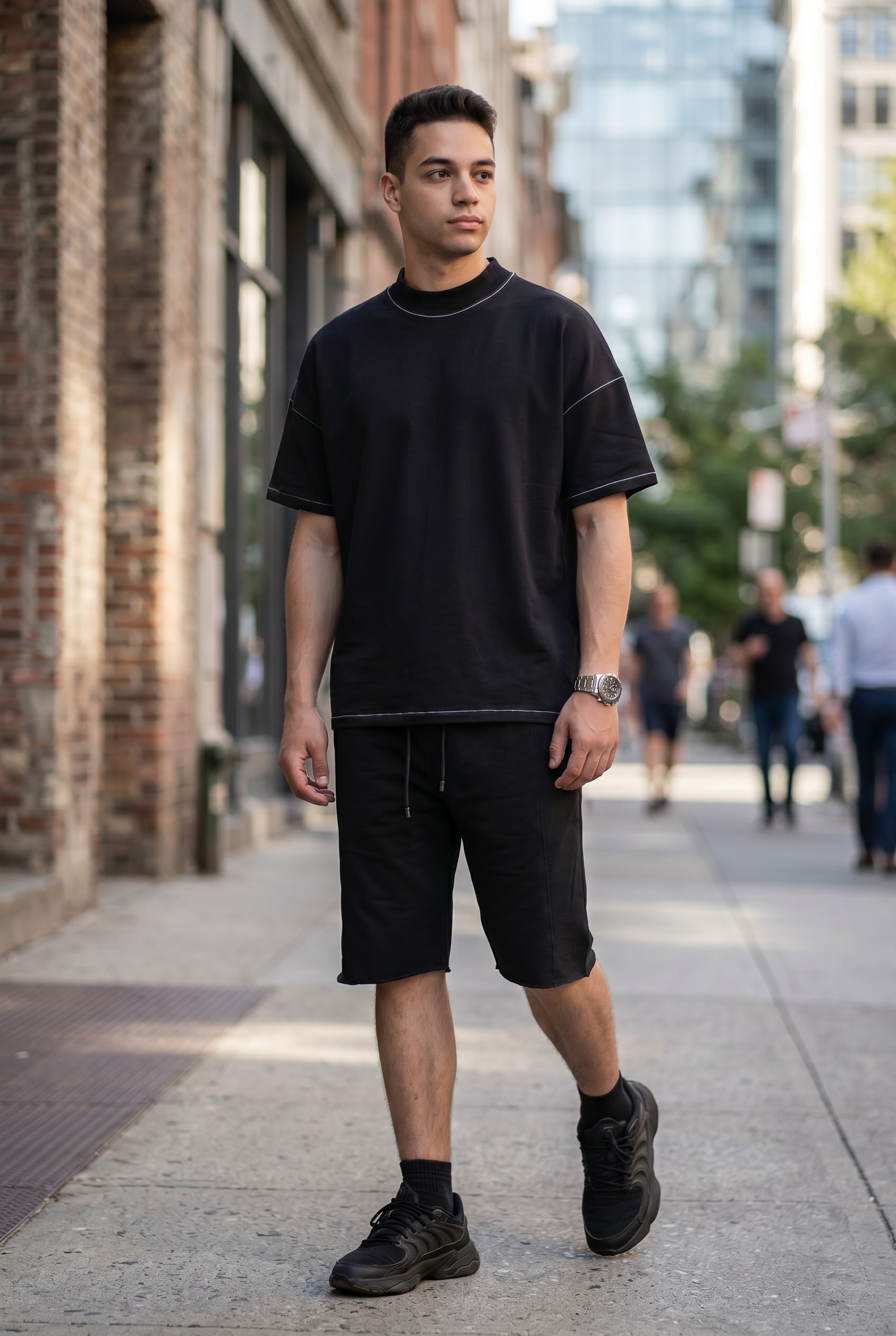 Compleu vara Barbati, Signature Celevri, Tricou + Pantaloni scurti Oversize, Cusaturi decorative 8 Compleu vara Barbati, Signature Celevri, Tricou + Pantaloni scurti Oversize, Cusaturi decorative - imagine 6